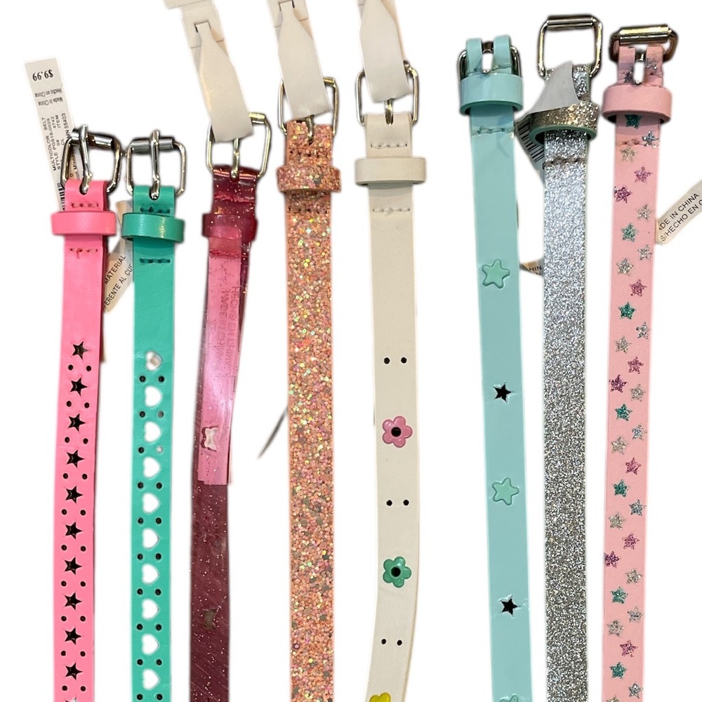 8 Cat & Jack Kids Belts in Pink, Teal, Glitter, Laser Cut Grommets Size L/XL